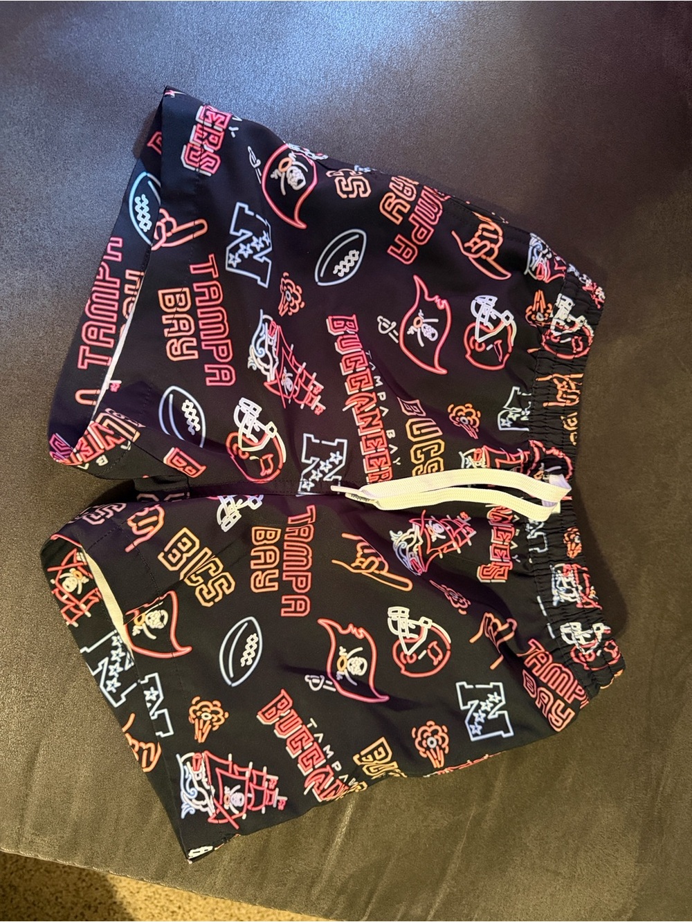 Tampa Bay Bucs chubbies Black Kids Swim Shorts with Red and Orange Team Graphics